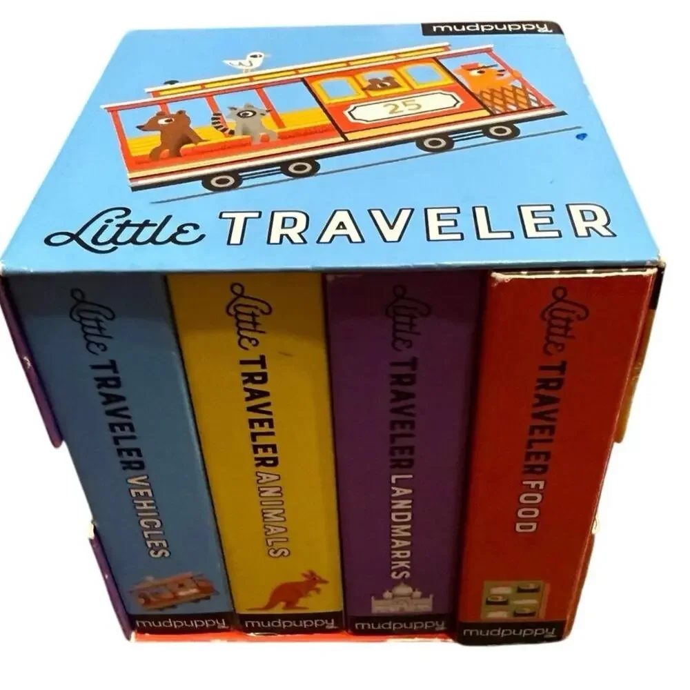 Little Traveler Board Book Set 4 Mini Books Landmarks Food Animals VGUC